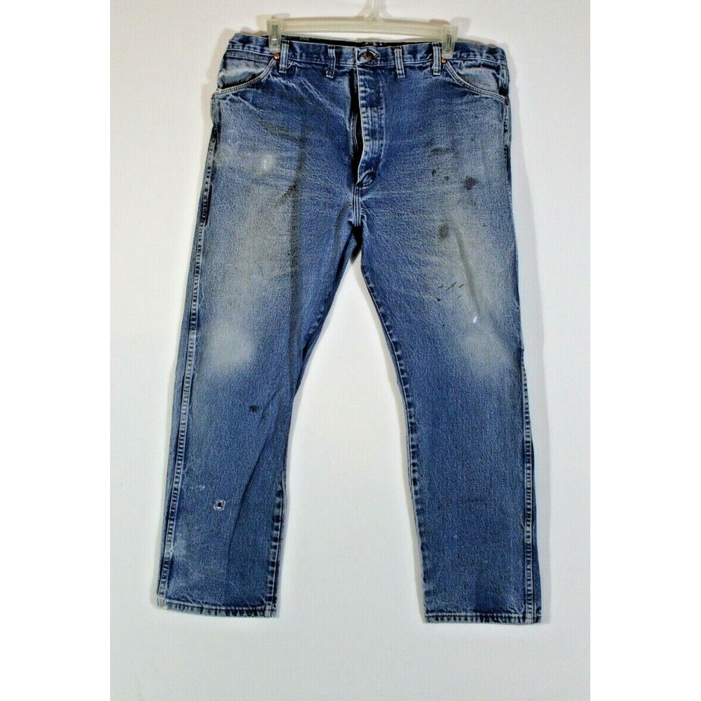 Wrangler‎ Jeans 13MWZPW stain grunge jean tag Mens Size 44x32 Workwear